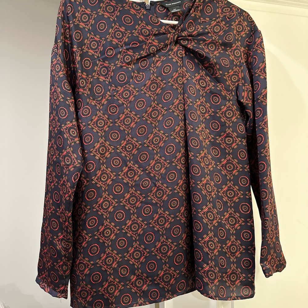 Club Monaco Black and Orange Geometric Blouse